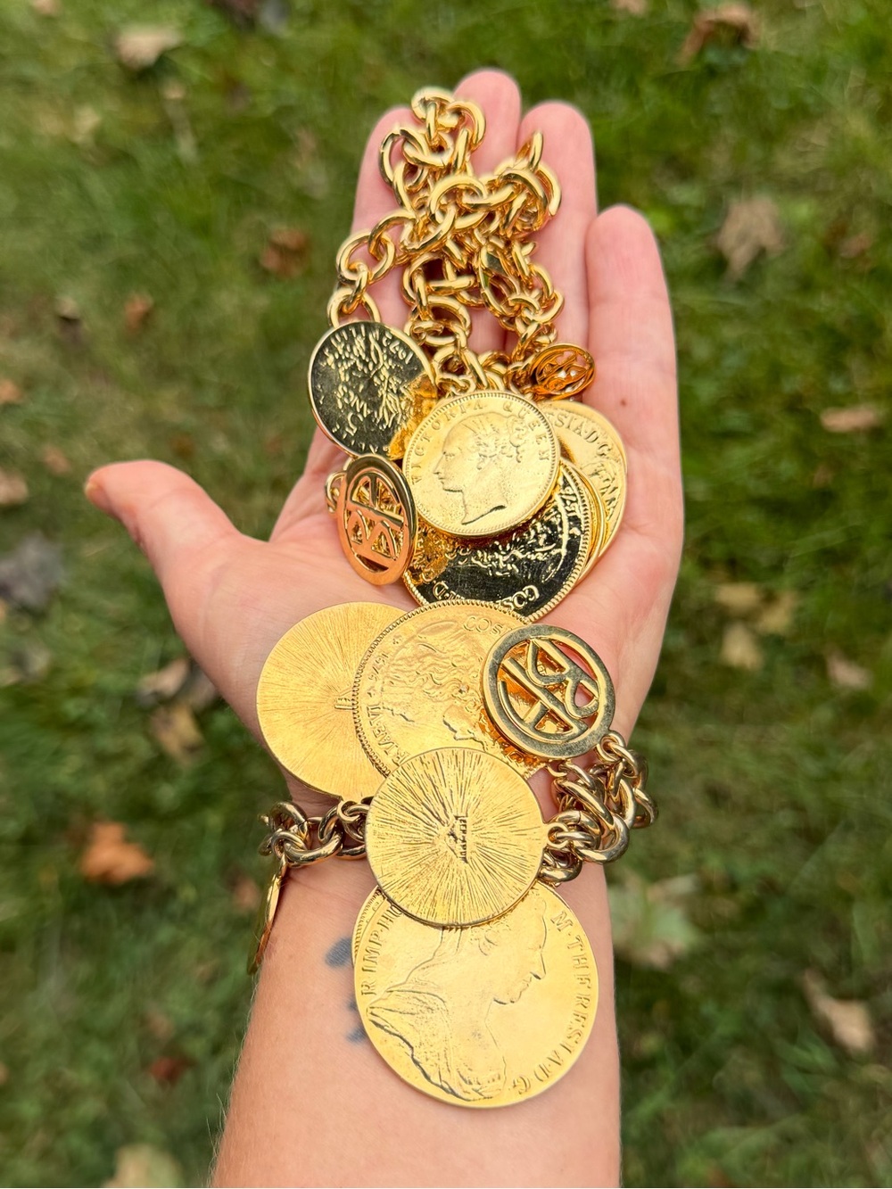 Ben-Amun 24K Gold Plated Moroccan Coin Charm Necklace Bracelet Set - Picture 3 of 13